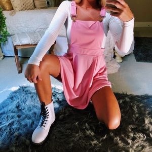 bubblegum pink overalls dress